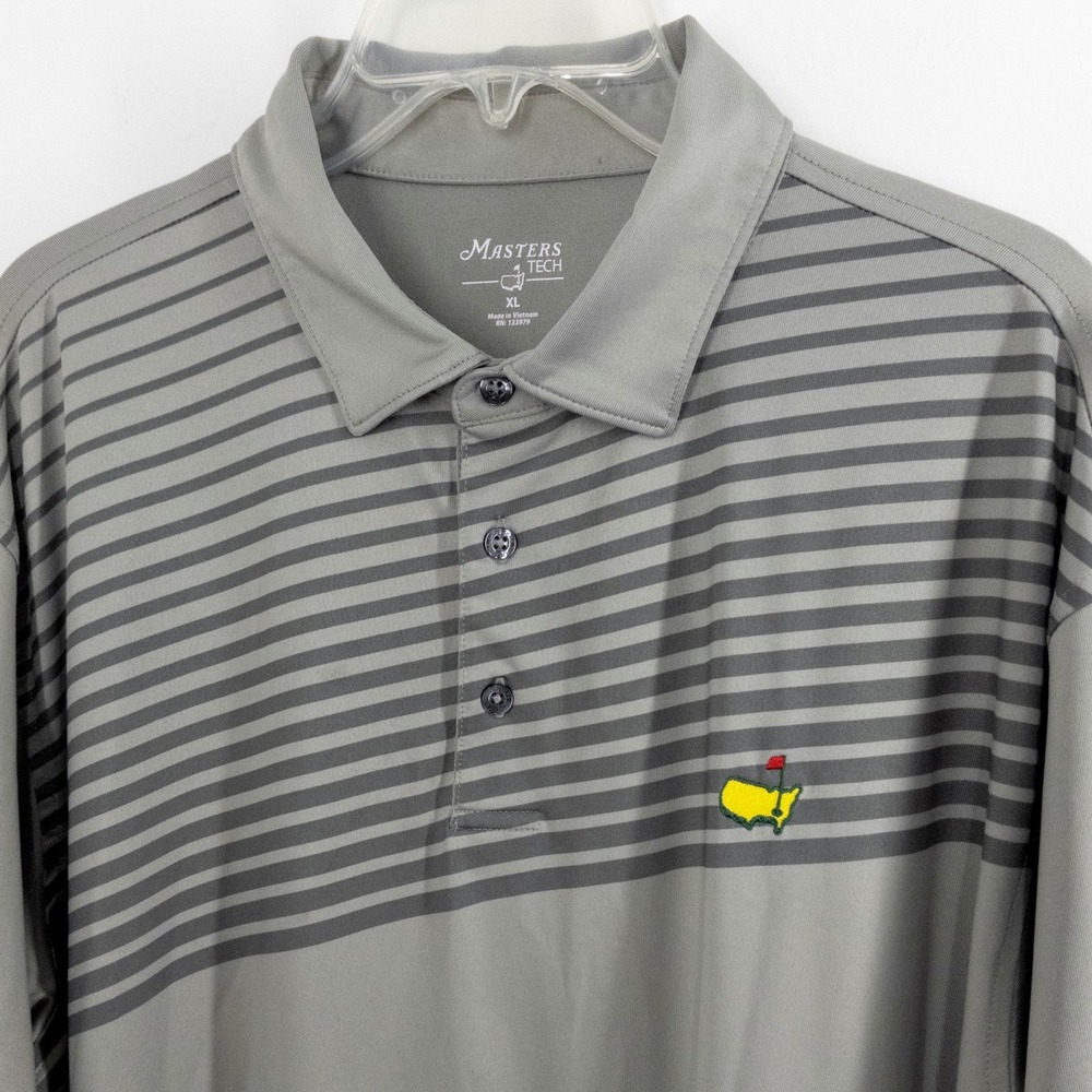 Masters Tech Polo Golf Shirt Men's XL Gray Striped Performance Augusta National
